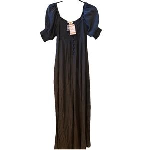 Jade By Jane Ruched Short Sleeve Button Wide Leg Jumpsuit Midnight Blue MEDIUM